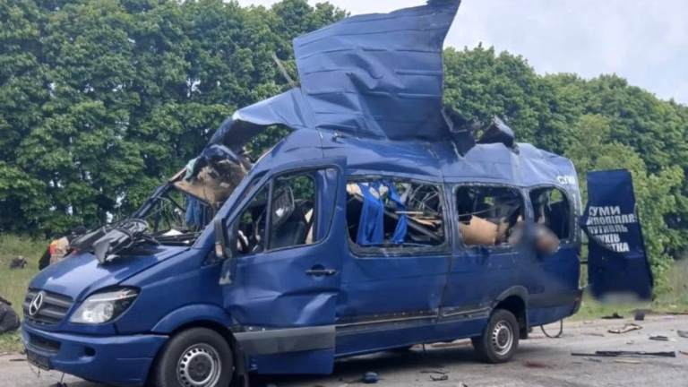 Drone attack by Russia kills nine people on a bus in northeastern Ukraine.