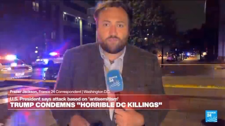 President Trump condemns the murders of two Israeli embassy employees in Washington.