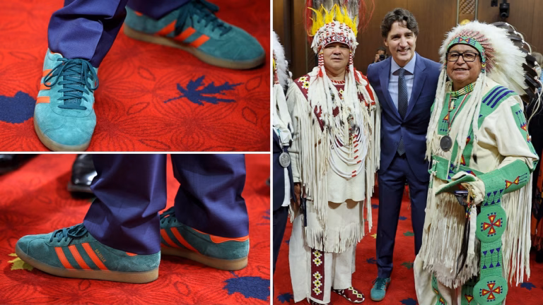 Trudeau’s colorful shoes draw attention during King Charles’s tour of Canada
