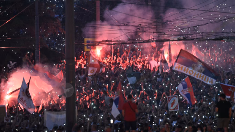 Mass demonstration of approximately 140,000 individuals denouncing Serbia’s populist government