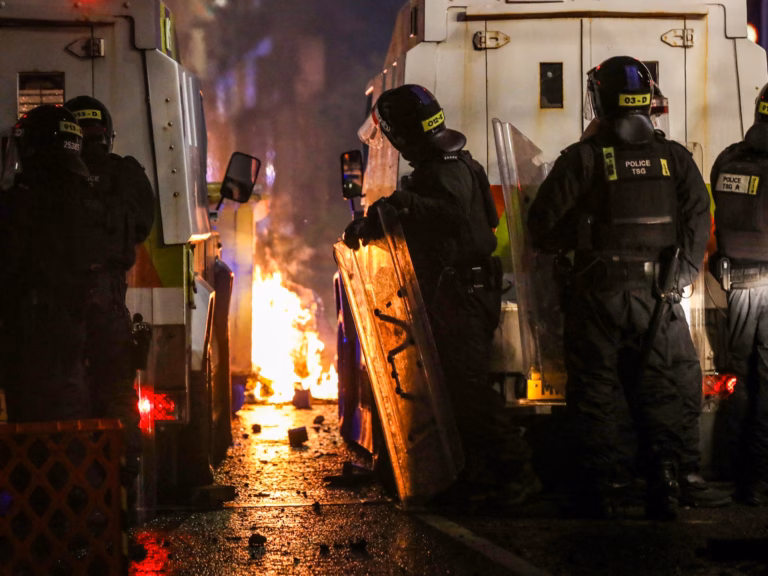 Protestors clashed with officers, and buildings were set ablaze during the second consecutive night of unrest in Northern Ireland | Racism News