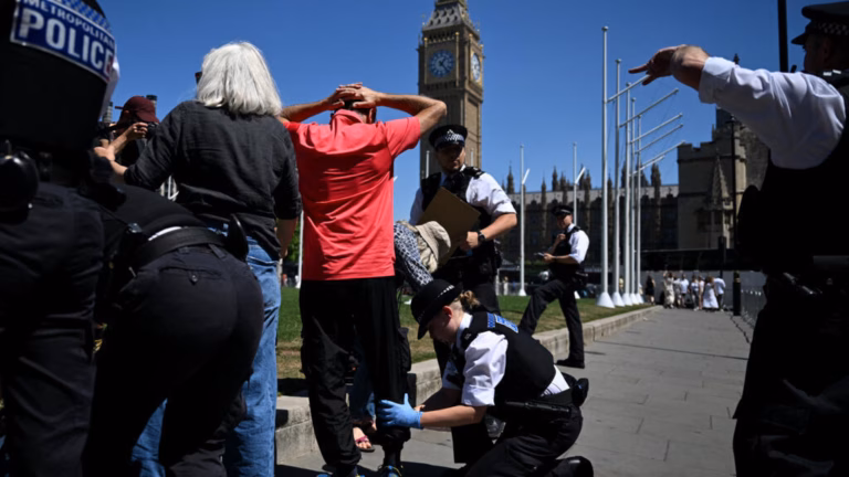 Authorities detain over 70 individuals during demonstrations endorsing Palestine Action, a group currently under prohibition in the United Kingdom.