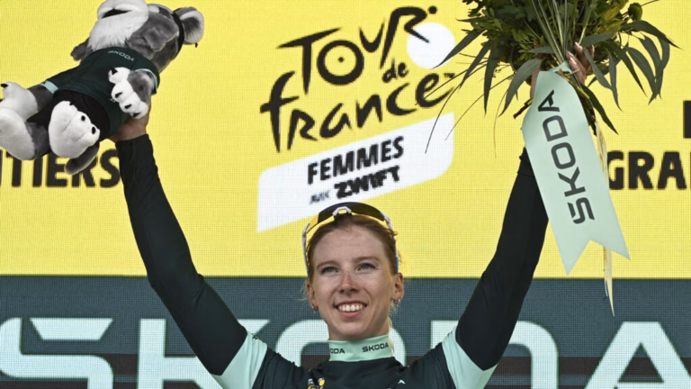 Wiebes secures victory in the fourth stage of the Tour de France, while Vos retains the overall lead.