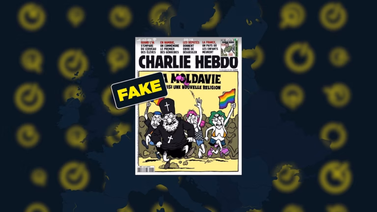What appears to be a fake Charlie Hebdo cover that criticizes the Moldova Pride event has been making the rounds on social media platforms.