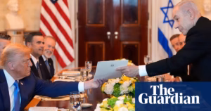 Prime Minister Netanyahu puts forward Trump for the Nobel peace award during a White House meeting, anticipated to address the situation in Gaza, with Donald Trump in attendance.