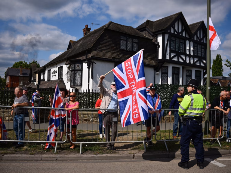 Disputes and detentions occur during demonstrations nationwide in the United Kingdom, as individuals unite against proposed accommodations for asylum seekers | News related to refugees.
