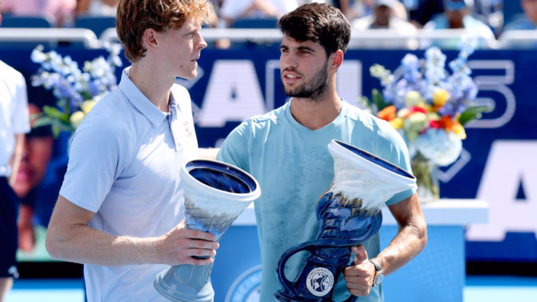 Carlos Alcaraz emerges victorious at the Cincinnati Open as Jannik Sinner withdraws from the match.