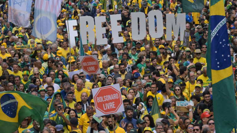 Supporters of President Jair Bolsonaro in Brazil gather as the decision on a coup trial approaches.