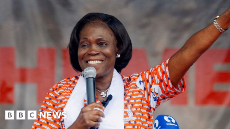 “The formidable woman challenging for Ivory Coast’s top spot”Or“The strong-willed candidate eyeing Ivory Coast presidency”Or“The determined female contender vying for Ivory Coast’s leadership”These alternative titles convey a similar meaning as the original while using different wording.